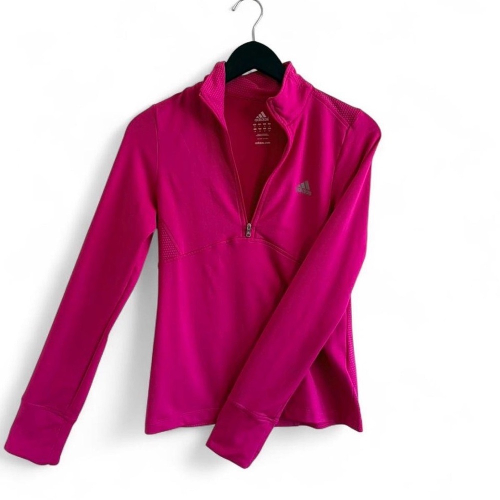 Adidas Women's Pink 1/4 Zip Mock Neck Athletic Pullover Top Long Sleeve Size S